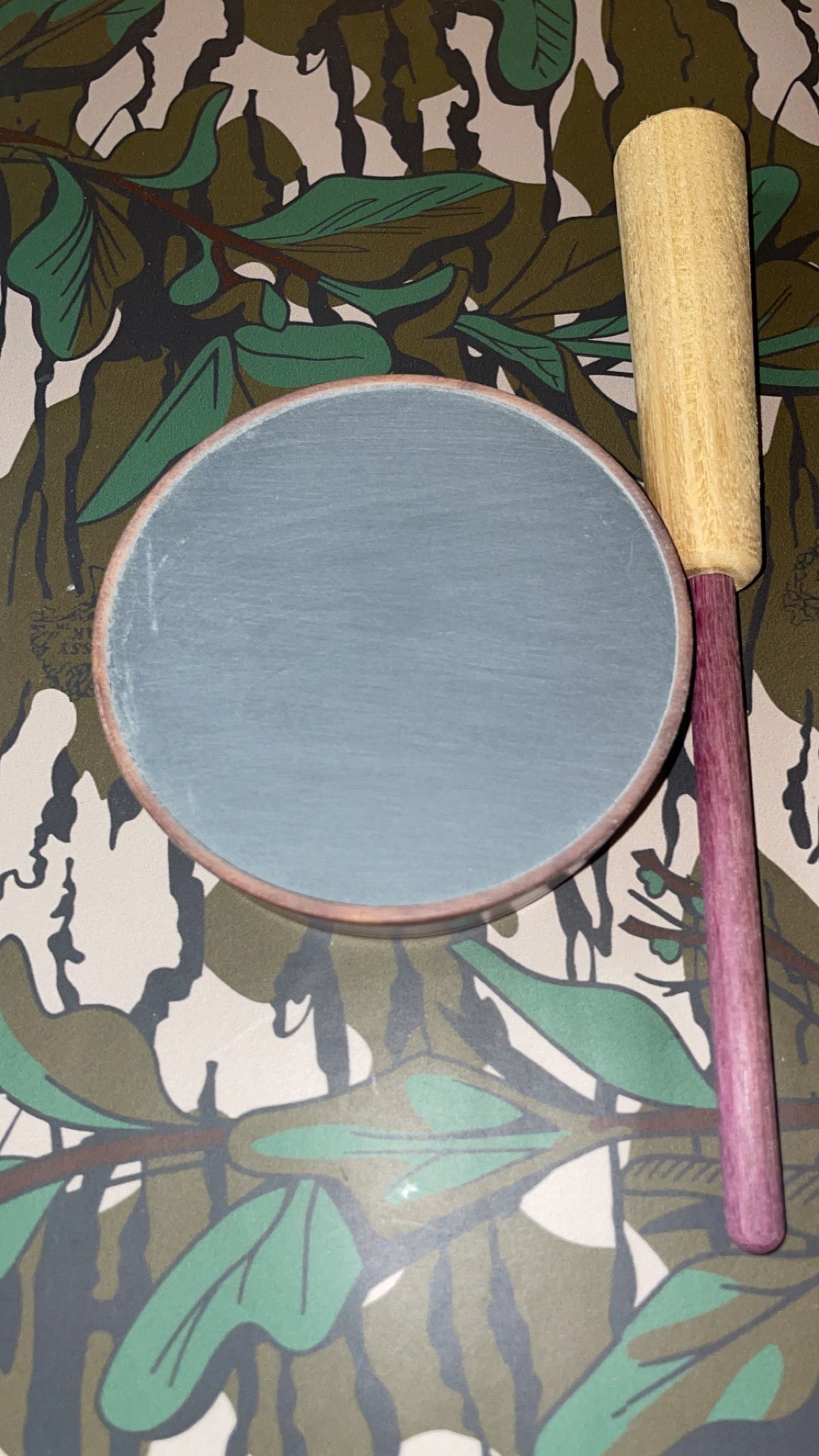 Slate over Glass In A Camphor Burl Wood Pot